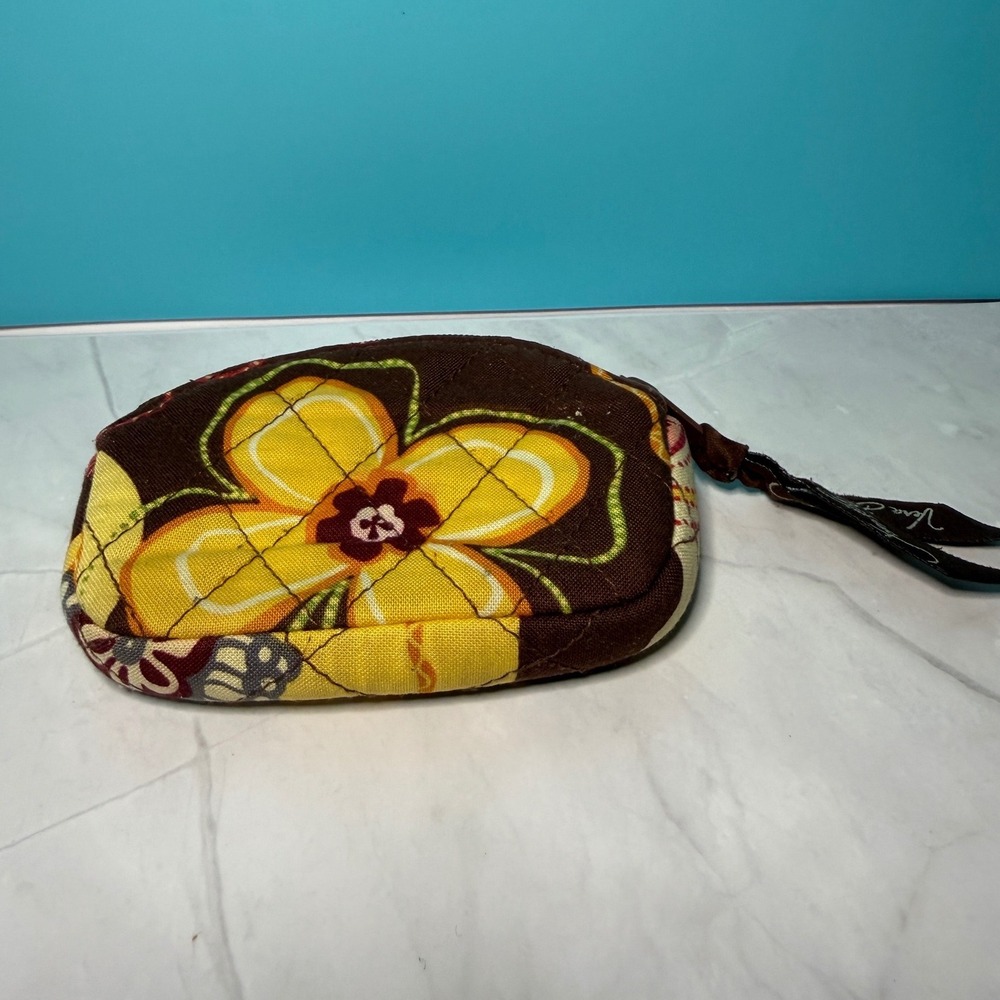 Vera Bradley Coin Purse Small Brown Yellow Buttercup Floral Zip Pouch - Picture 3 of 4